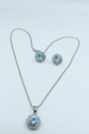 Aquamarine-Color Necklace and Earring Set – Gold-Tone Plated with Cubic Zirconia