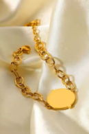 18k Gold Plated Wide Link Chain Bracelet with Natural Round White Shell Inlay – Stainless Steel Jewelry